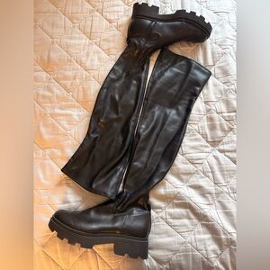 Open Edit Over Knee High Boot Platform Heel Wide Calf Black Size 11